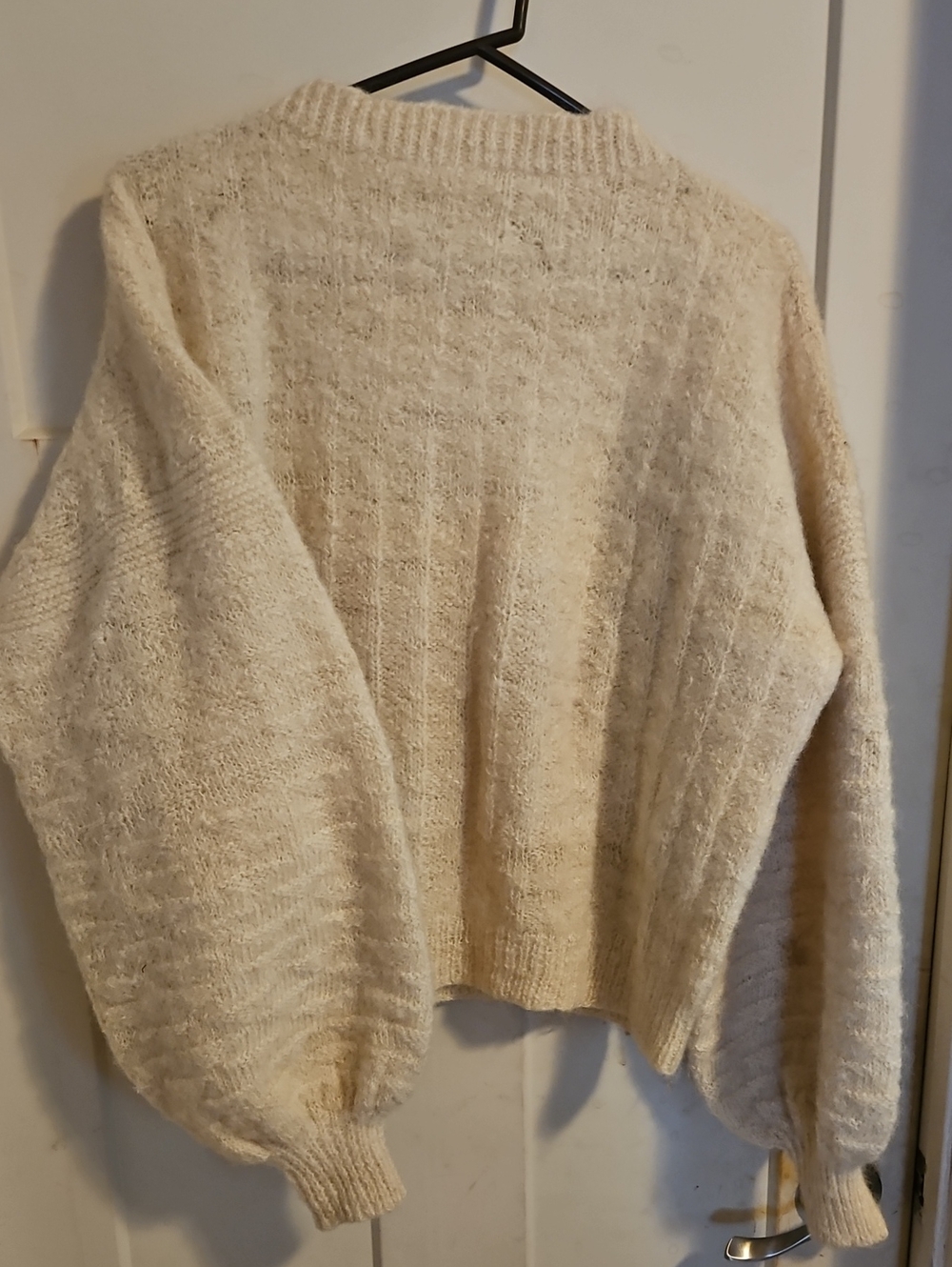 Cozy Cream Balloon-Sleeve Crewneck Sweater